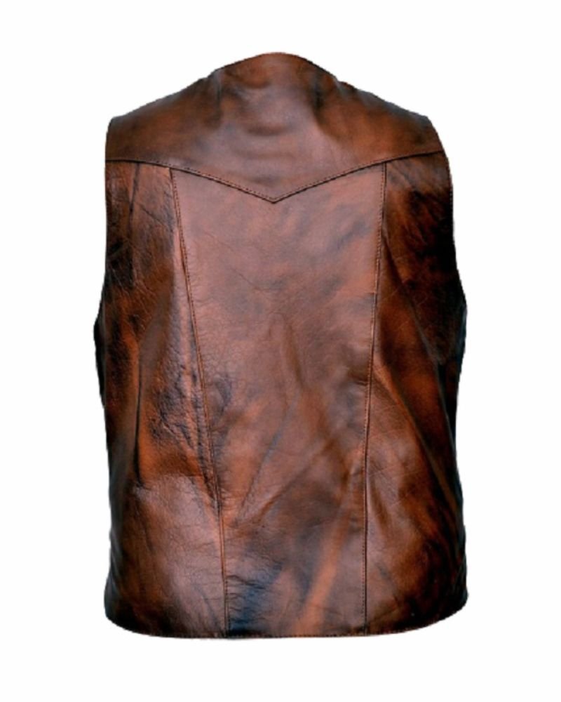 Distressed Brown Leather Vest For Men