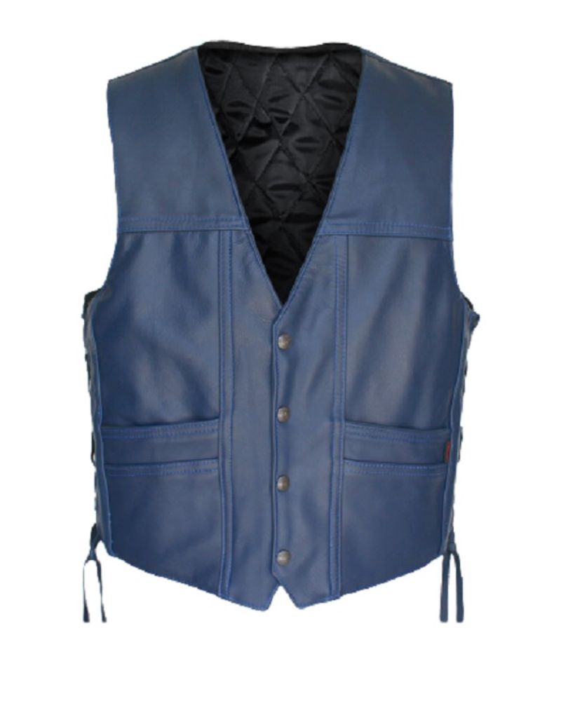 Navy Blue Leather Vest For Men