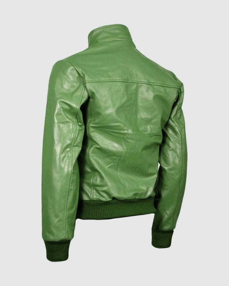 Men Biker Expressive Green Bomber Leather Jacket