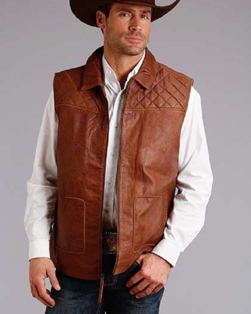 shop yoke leather vest- shop brown yoke leather vest- TorseJackets.com