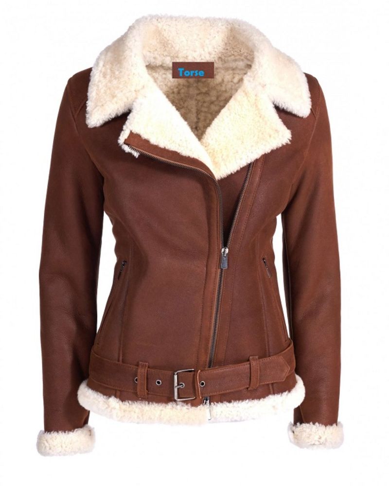  Cross Zip Real Shearling Sheepskin Leather Jacket
