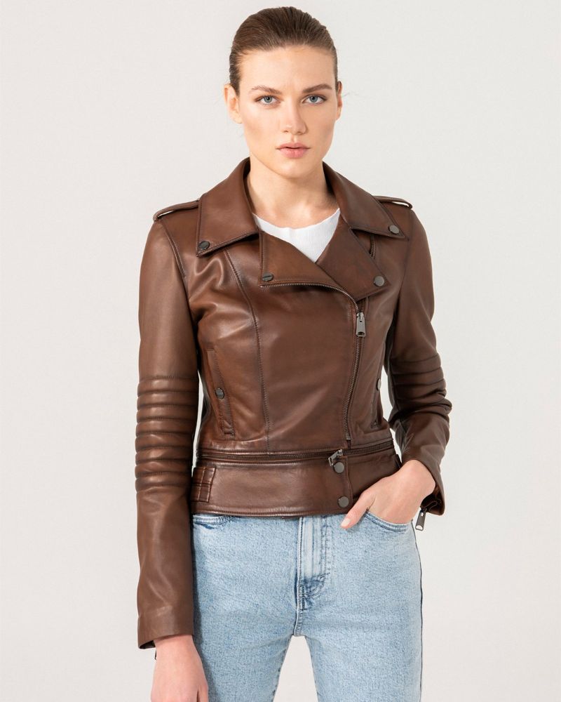 Brown Biker Leather Jacket For Women