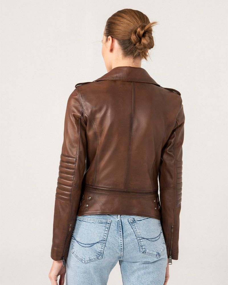 Brown Biker Leather Jacket For Women