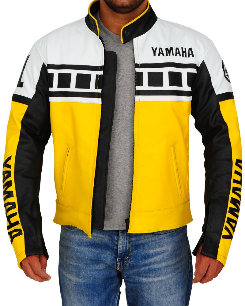 Yellow & White Yamaha motorcycle Leather Jacket 