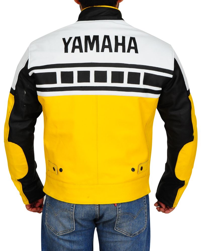 Yellow & White Yamaha motorcycle Leather Jacket