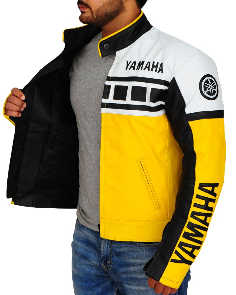 Yellow & White Yamaha motorcycle Leather Jacket