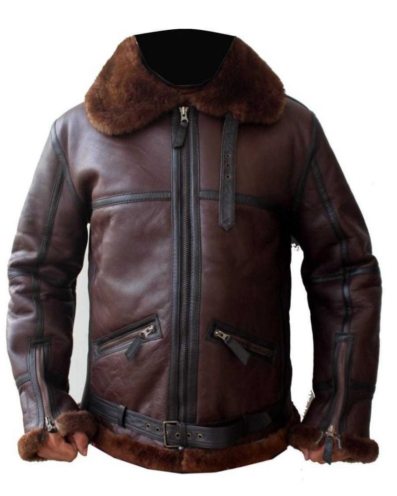 Men Aviator Bomber Leather Jacket