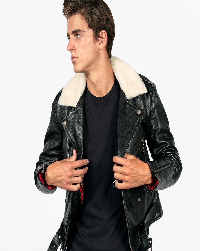 Men Black Jacket With Shearling Collar