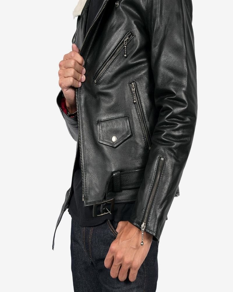 Men Black Jacket With Shearling Collar