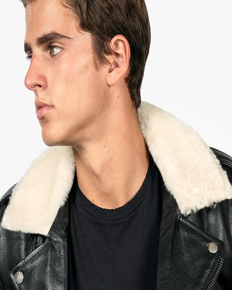 Men Black Jacket With Shearling Collar