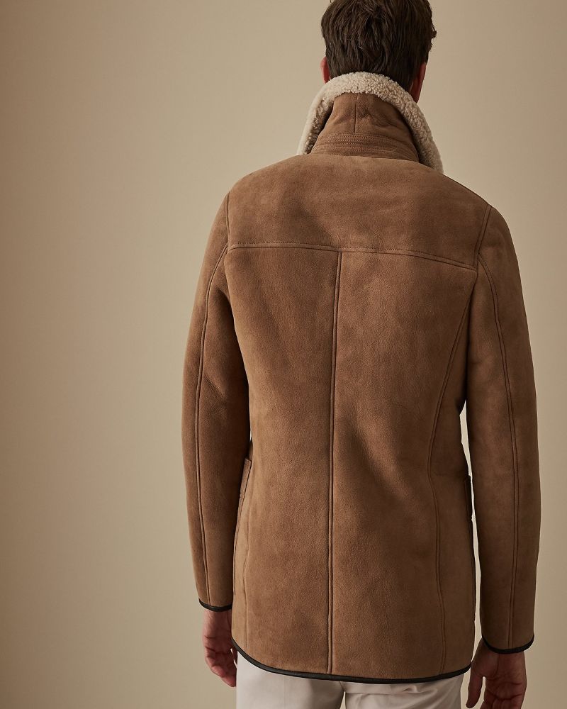 Men Brown Shearling Suede Leather Jacket