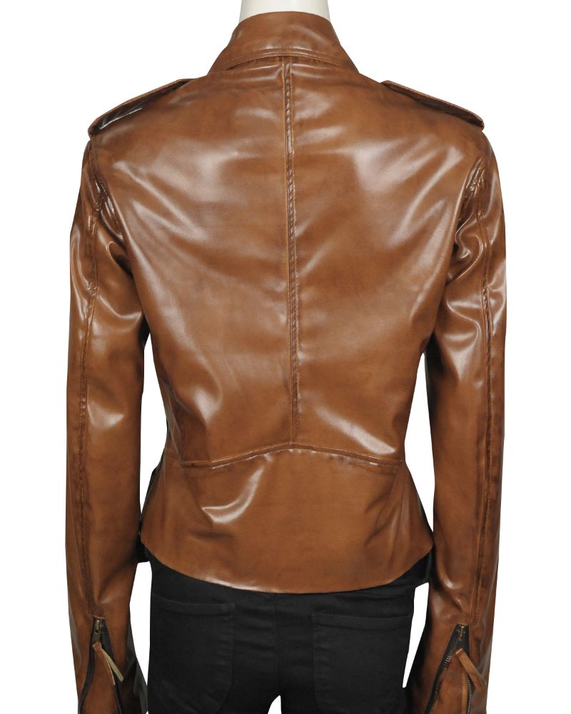 Chocolate Brown Female Leather Jacket