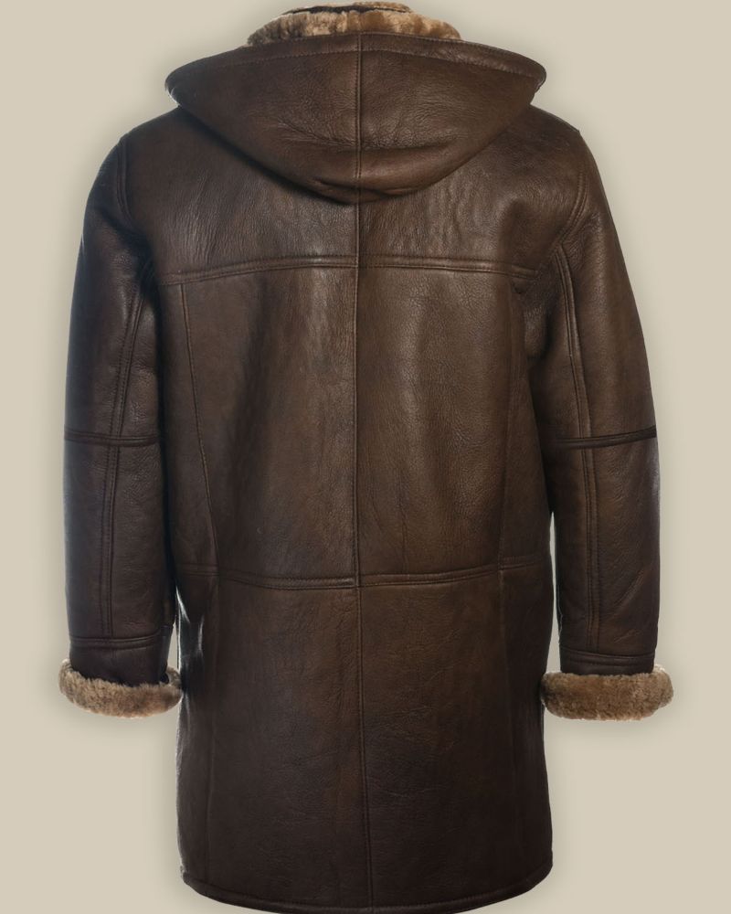 Men Dark Brown Shearling Leather long Coat