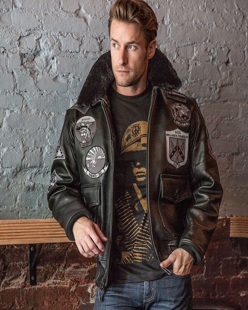 Men Black Top Gun Leather Jacket