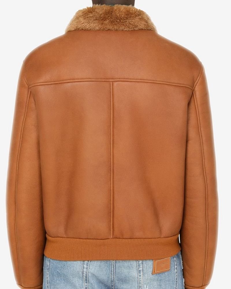  Shearling lined brown bomber jacket for Men