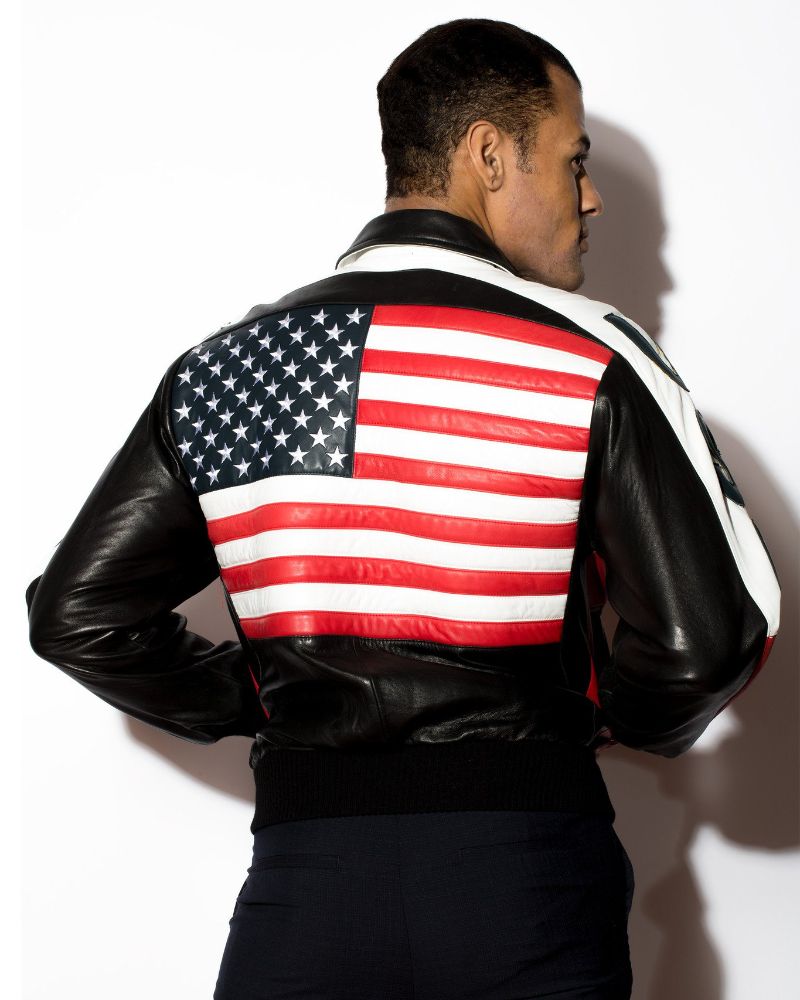 Vintage USA Flag Leather Jacket for Men's 