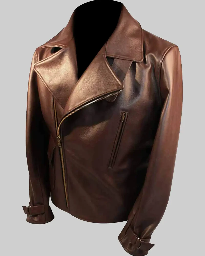 Patriotic Edge – Brown Leather Jacket Inspired by Captain America