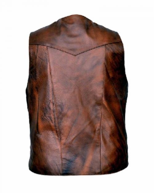 Distressed Brown Leather Vest For Men