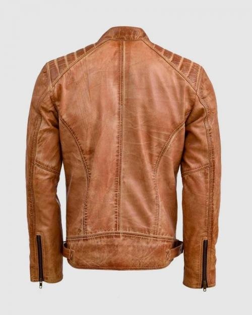 Tan Waxed leather jacket for men