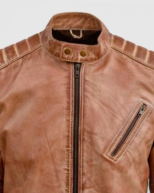 Tan Waxed leather jacket for men