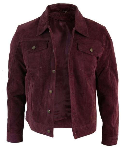 Burgundy Suede Leather Mens Vintage Jacket