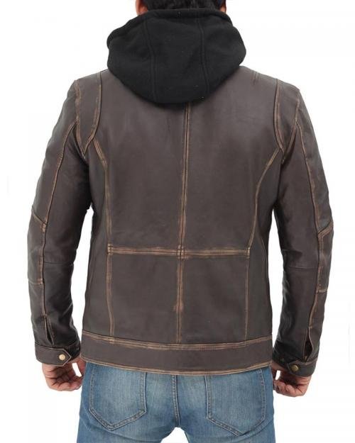 Hooded Leather Jacket for Mens