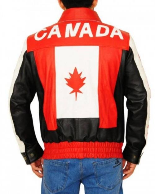 Men's Canadian Flag Black And White Leather Jacket