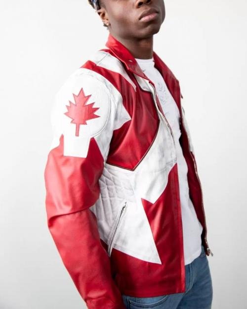 Canadian Flag Leather Jacket Red And White