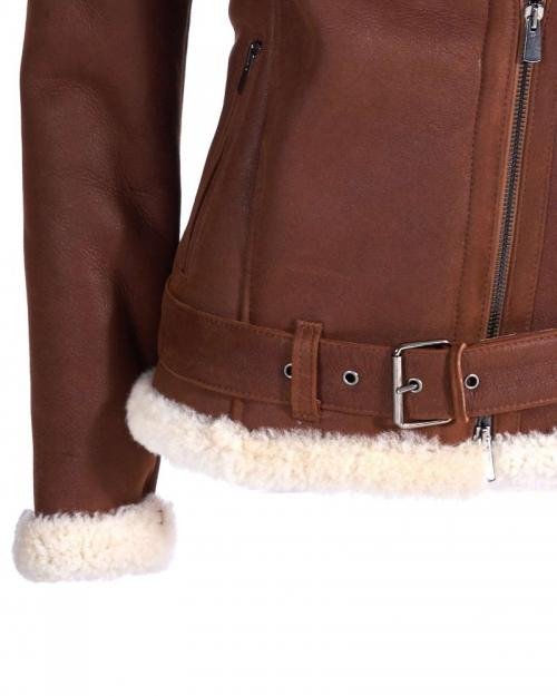  Women Cross Zip Real Shearling Sheepskin Leather Jacket 