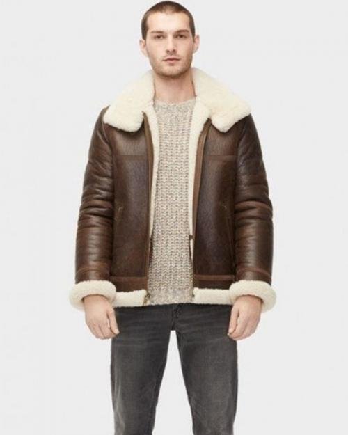 NEW Aviator Shearling Brown Leather Jacket 