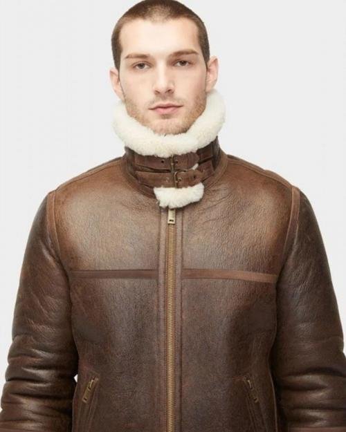  Shop NEW Aviator Shearling Brown Leather Jacket for men