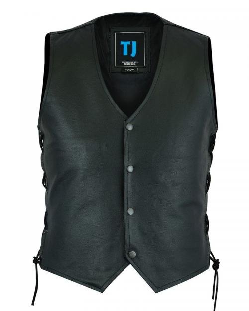 Men Black Leather Vest-