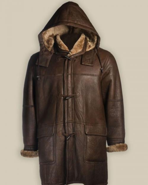 Men Dark Brown Shearling Leather Long Coat
