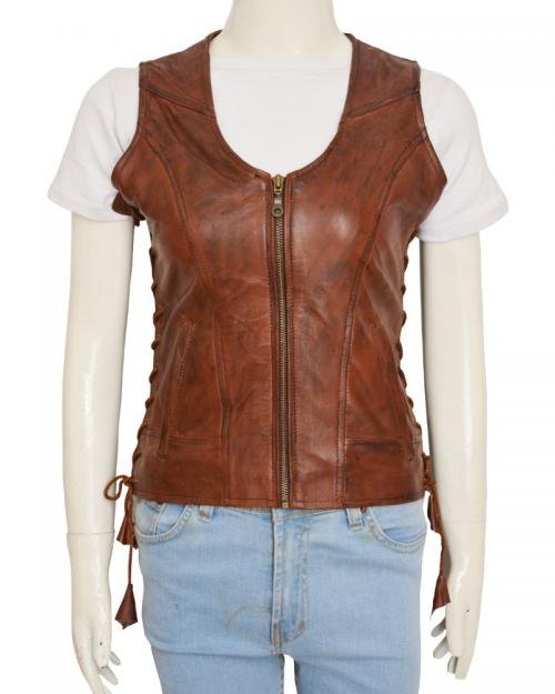 Women Brown Leather Vest