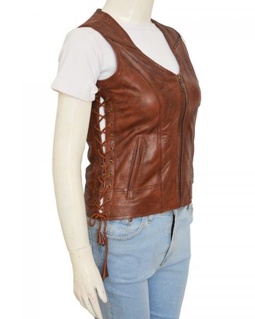 Women Brown Leather Vest
