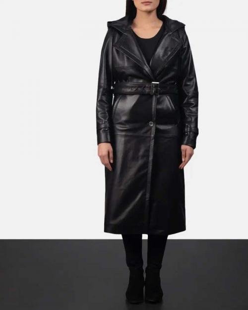 Women Hooded Black Trench Coat