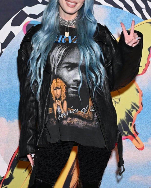 Megan Fox Black Oversized Leather Jacket  Coachella Style