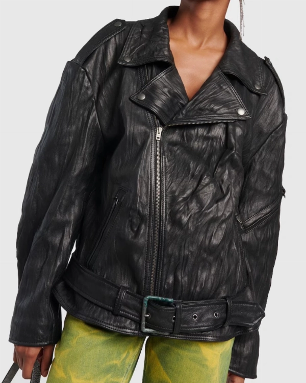 Megan Fox Coachella Black Oversized Leather Jacket