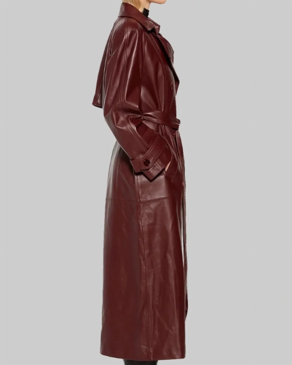 Megan Fox Style Maroon Leather Trench Coat