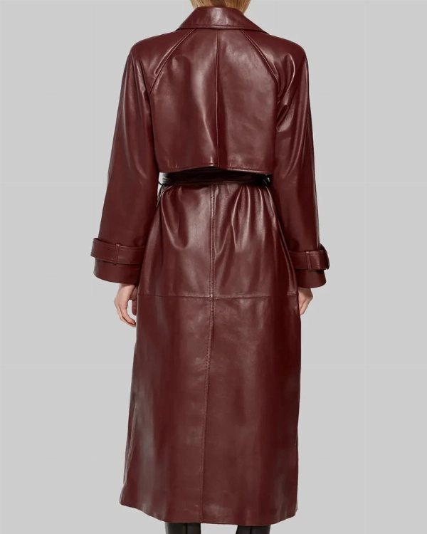 Megan Fox Maroon Leather Trench Coat for Women