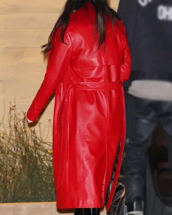 Megan Fox Inspired Bold Red Fur Trench Outerwear