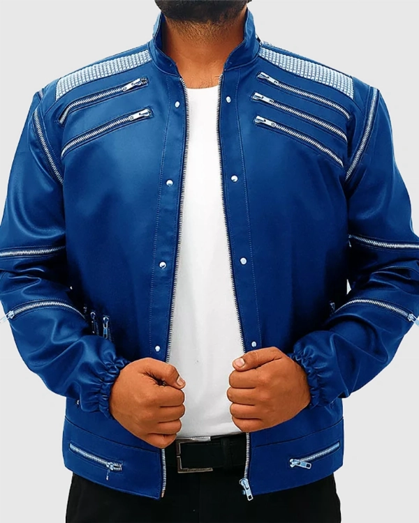 Michael Jackson Beat It Leather Jacket in Blue  Classic 80s Pop Icon Outfit