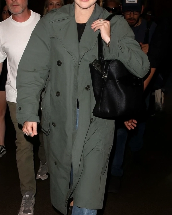 Miley Cyrus Green Trench Coat  Celebrity Style Winter Wear