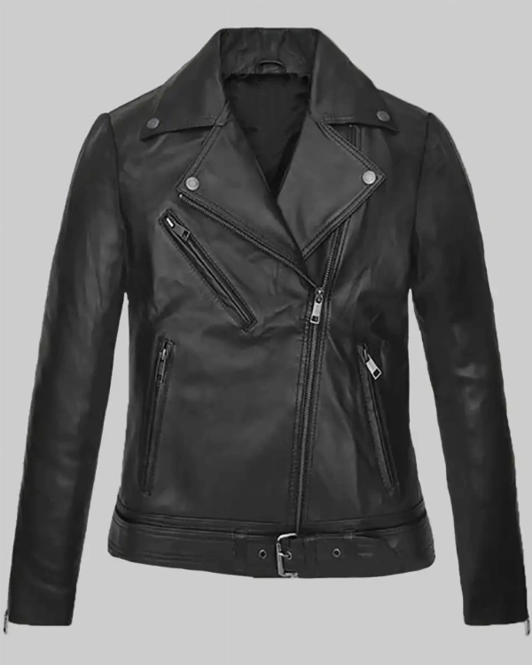 Miley Cyrus Celebrity Black Leather Biker Jacket For Women