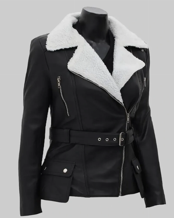 Women’s Carrie Black Leather Jacket  Premium Style, Clearance Offer