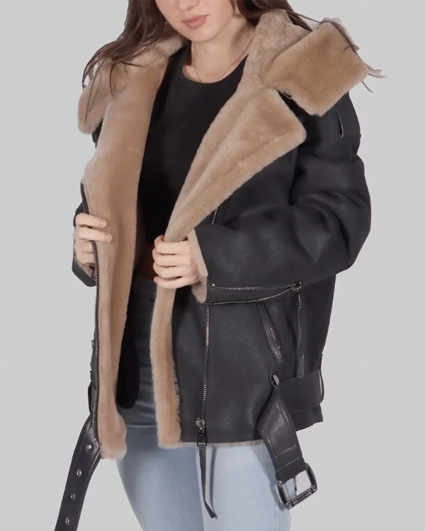 Debra Women’s Black B-3 Bomber Leather Jacket  Clearance Item