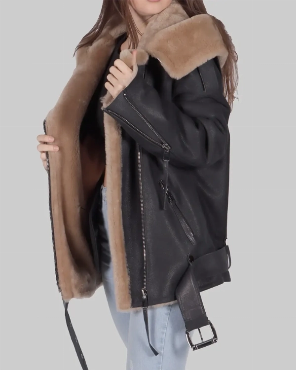 Debra Black Women’s B-3 Bomber  Stylish Leather Clearance