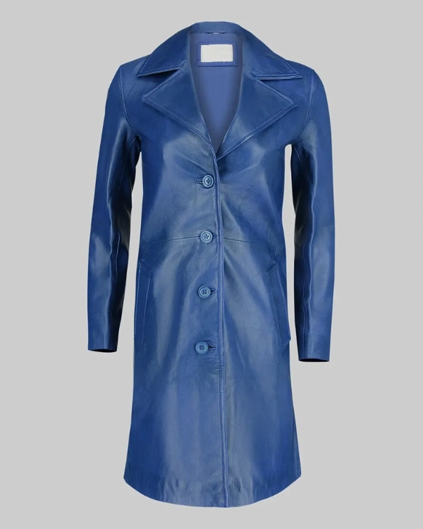 Marlee Deep Blue Leather Coat  Timeless Elegance