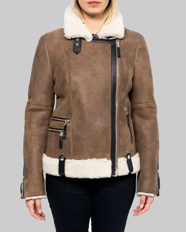 Ximena Brown Shearling Jacket For Women  Timeless Winter Style