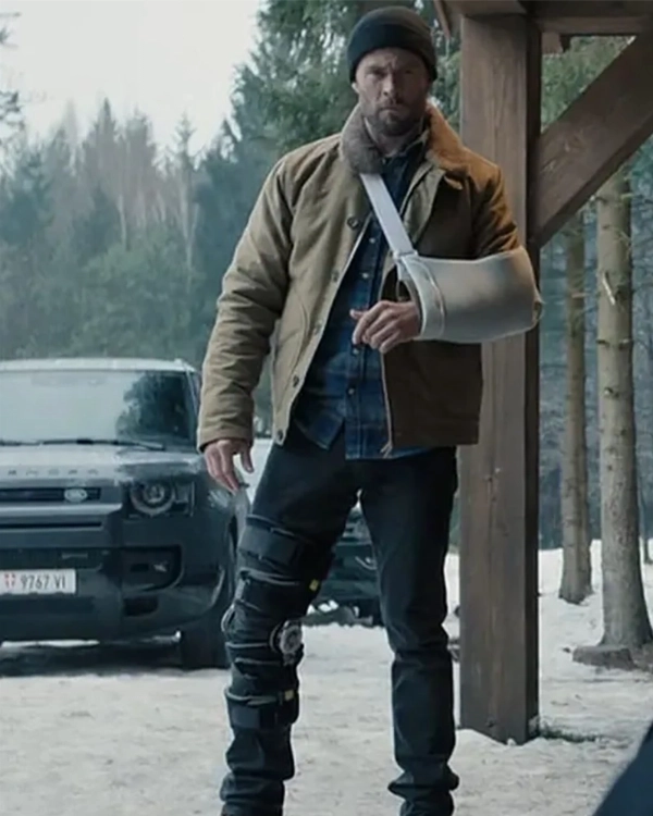 Tyler Rake Brown Jacket from Extraction 2  Chris Hemsworth Style